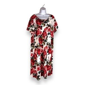 3XL LULAROE WHITE PINK FLORAL DRESS SHIFT STYLE SHORT SLEEVE STRETCH